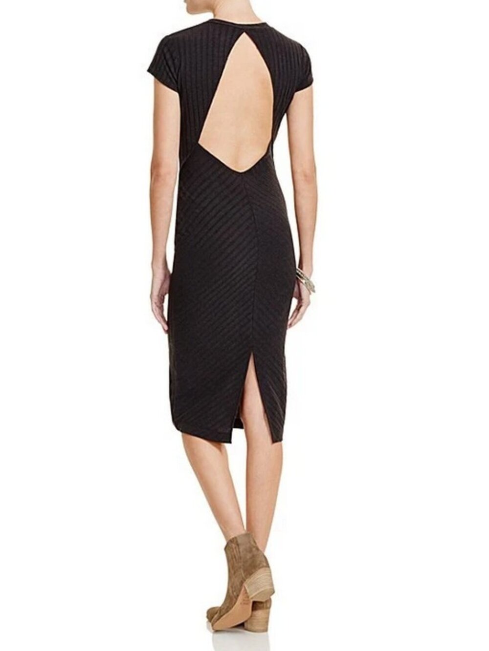 FREE PEOPLE Dress Women's Medium Sexy Bodycon Heatwave Midi Black Cut Out Back - Picture 3 of 10